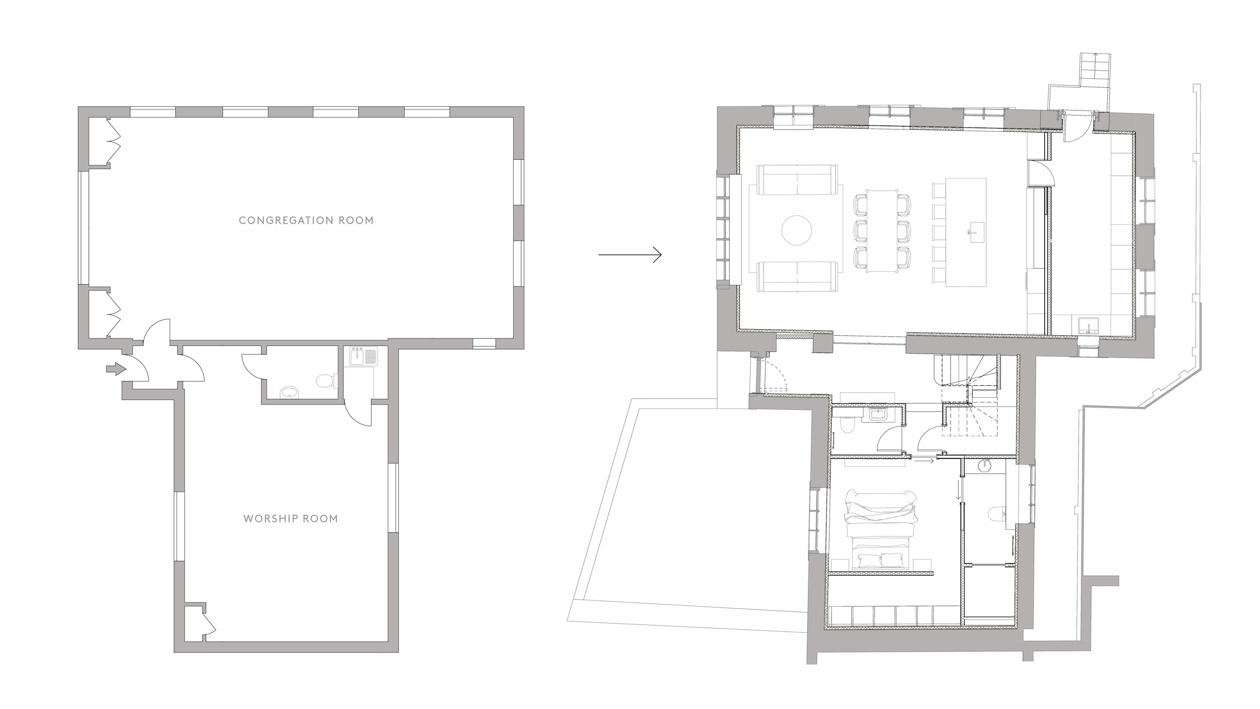 The Chapel Plan Drawing Before After