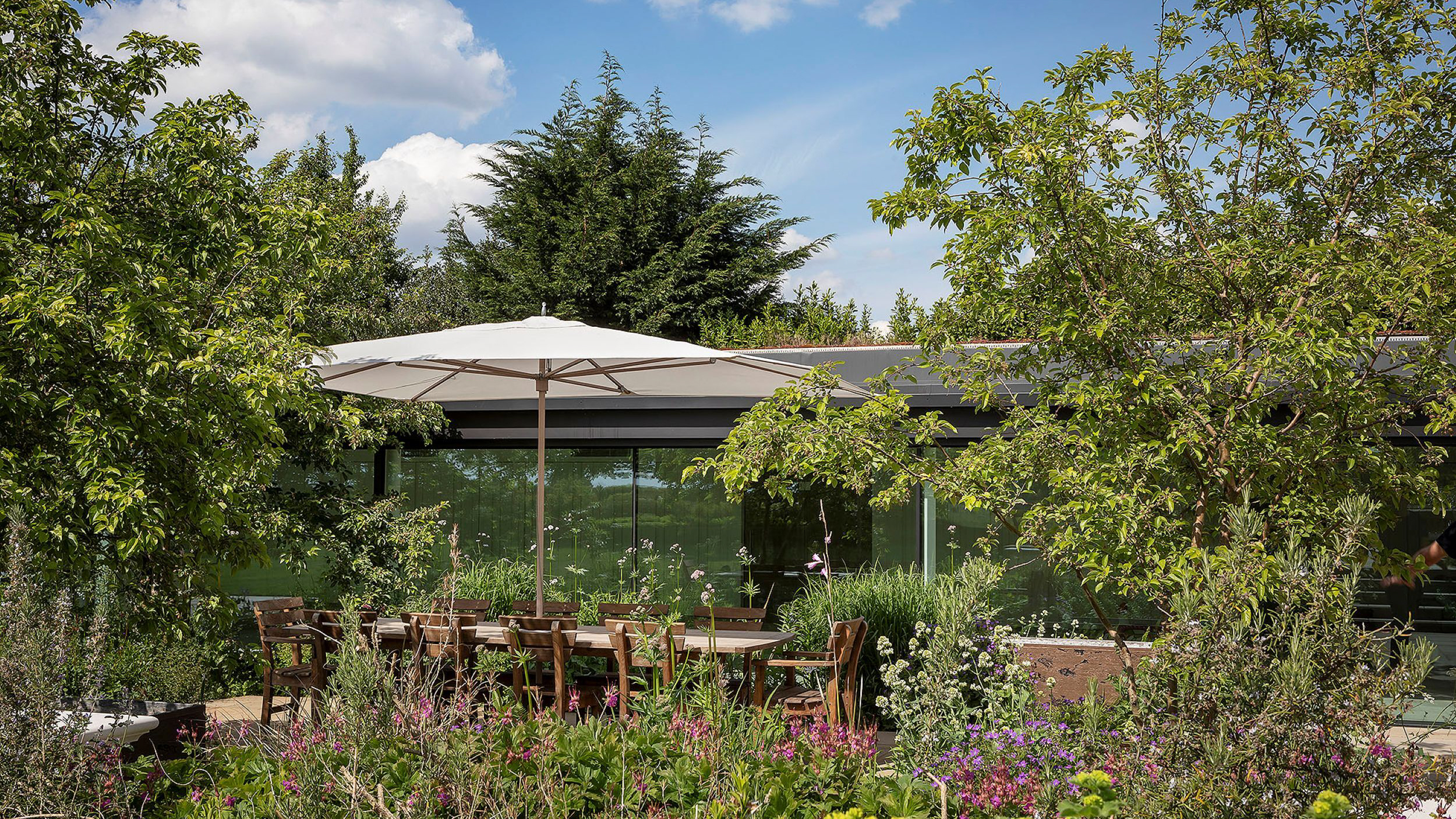 Torban Hall pool house terrace exterior 2500 Image Full Width